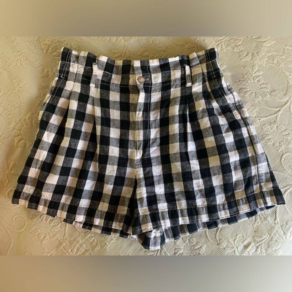 Madewell black and white plaid, linen blend shorts size 14